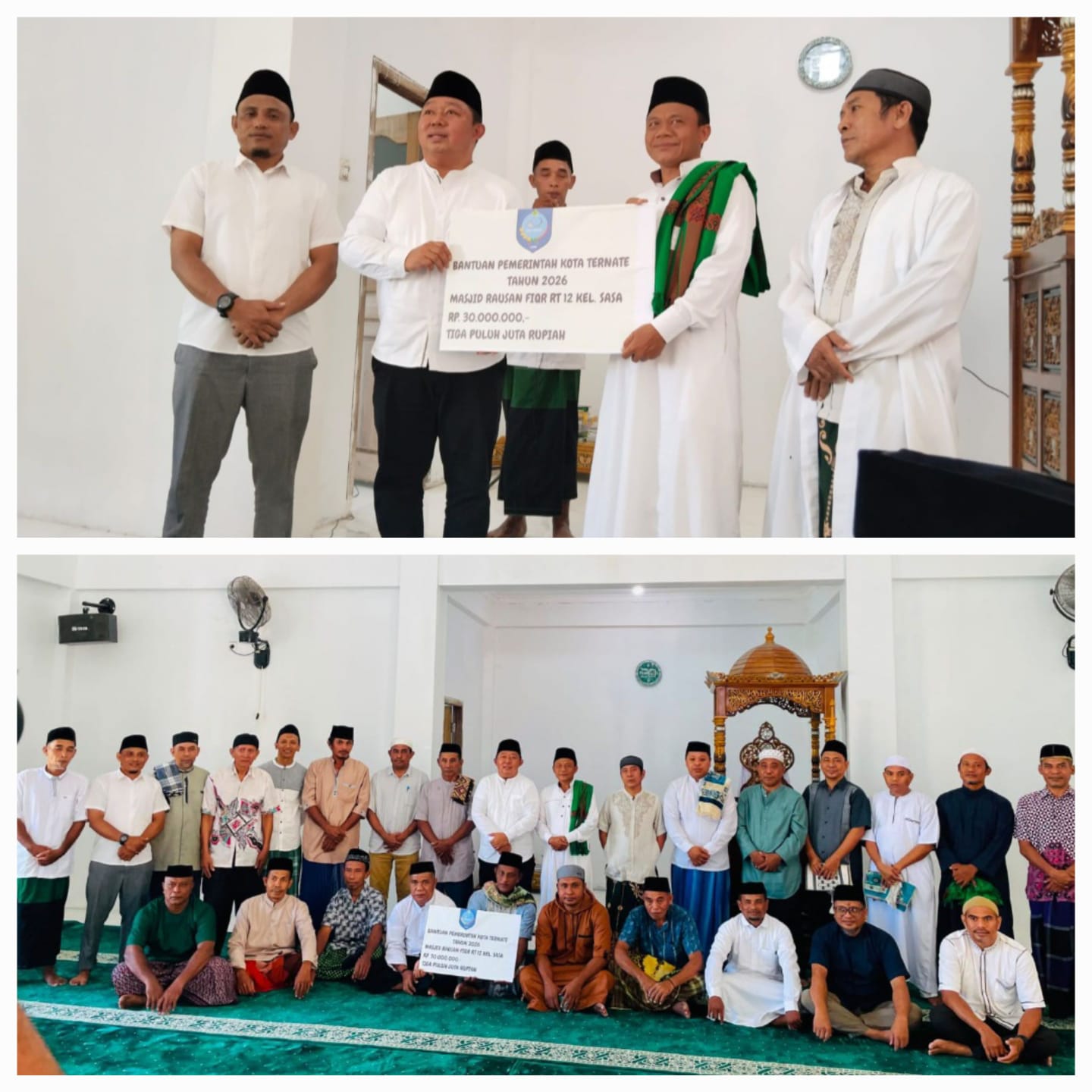 Sekda Ternate Serahkan Dana Hibah di Masjid Kelurahan Sasa